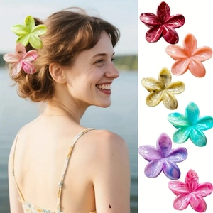Pince à Cheveux Papillon Frangipanier Motif Marbré Élégante Pince à Fleurs Douce Pince à Cheveux pour Femmes Accessoire Vacances