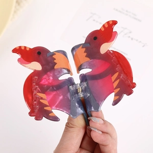 Cute cartoon dinosaur hair claw clip in dark red and orange acetate finish for women