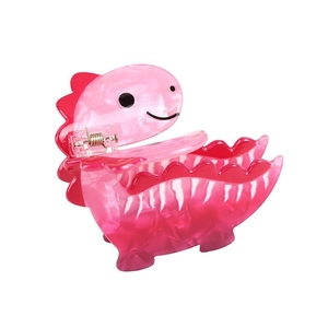 Cute pink gradient dinosaur hair claw clip with marble texture for girls' hairstyles