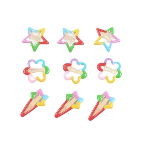 Colorful star and flower hair clip set with rainbow drip oil finish for girls