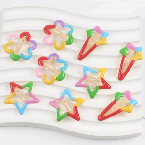 Colorful Rainbow Star Flower Hair Clips Sweet Alloy Lacquer Shooting Star BB Clips For Girls Women Vibrant Hair Accessories