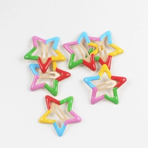 Detailed top view of five colorful star-shaped hair clips in vibrant拼接 paint finish