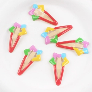 Set of 6 colorful rainbow star snap hair clips for girls in vibrant bright colors