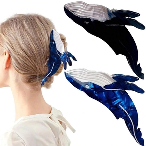 Pinza per Capelli a Forma di Balena in Acetato Design Animale Marino Texture Marmo Grande Forcina per Donna Styling Quotidiano