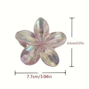 Vue détaillée de la pince à cheveux fleur irisée de 7,7cm avec dimensions affichées