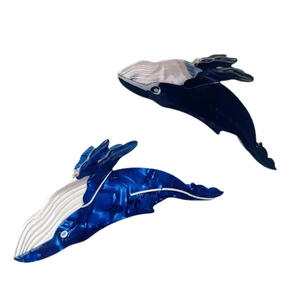 Fermagli per capelli a forma di squalo in blu navy e blu marmorizzato in acetato mare