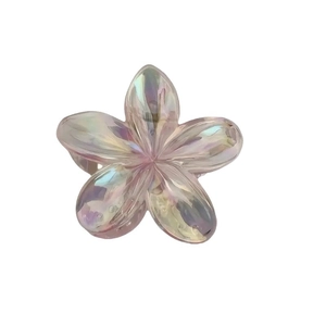 Pince à cheveux fleur de frangipanier holographique avec pétales en résine colorée