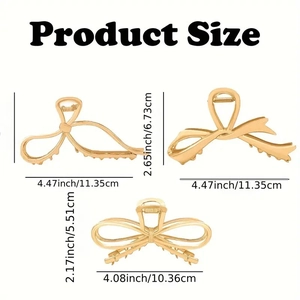 Tre eleganti fermagli per capelli in metallo dorato a forma di fiocco in vari design
