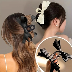 Large Satin Bow Hair Claw Clip French Style Elegant Ribbon Shark Clip For Women Daily Thick Hair Styling Accessories