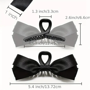 Black double-sided satin bow hair claw clip 5.4 inch elegant shark clip for women
