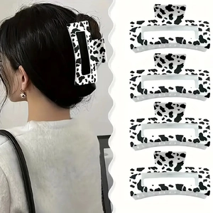 Cow Print Rectangle Hair Claw Clip Plastic Resin Geometric Pattern Non Slip Hair Clamp Fashion Hair Accessory For Women Daily