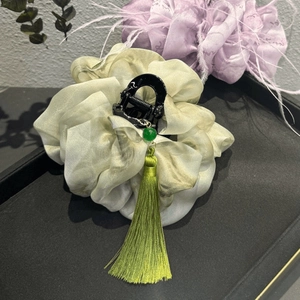 Pinza per Capelli Grande in Stile Cinese Elegante Fiore in Organza di Raso Ciondolo a Nappa Accessori per Capelli Donna