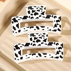 Rectangle cow print hair claws set for back of head styling with chic minimalist design