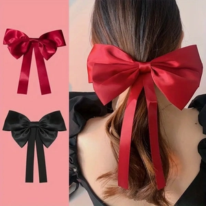 Pince À Cheveux Élégante Nœud En Satin Avec Longs Rubans Clip À Ressort Pour Femmes Fête De Noël Nouvel An Coiffure Mode