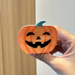 Halloween Pumpkin Hair Claw Clip Acrylic Handmade Cartoon Jack-O'-Lantern Smile Face Orange Teal Party Hair Accessories For Women