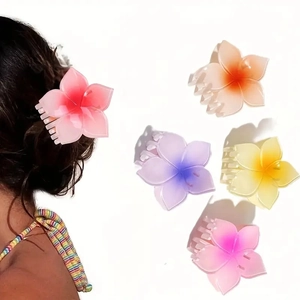 Pinces à cheveux en forme de fleur de frangipanier colorées en résine rose, orange et violet