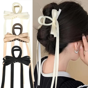 Elegante Molletta per Capelli Donna con Fiocco e Nastri Lunghi in Satina Clip a Squalo Stile Francese Accessori Capelli