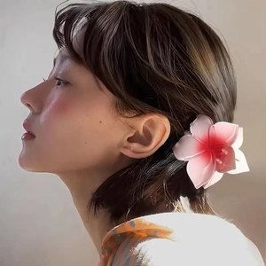 Pince à cheveux fleur avec dégradé rose portée par un modèle féminin en vue latérale