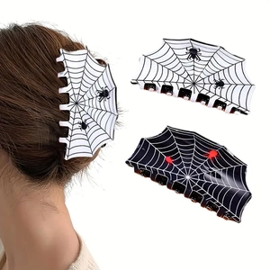 Pince à cheveux toile d'araignée d'Halloween avec motif d'araignée rouge et noire