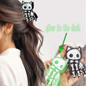 Molla per Capelli Halloween Gatto Scheletro Gothic Acetato Fluorescente Clip a Squalo Accessori per Capelli per Donna Festa