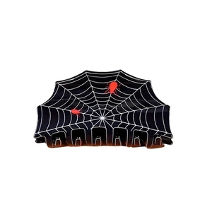Pince à cheveux Halloween noire avec motif toile d'araignée et araignées rouges de fête