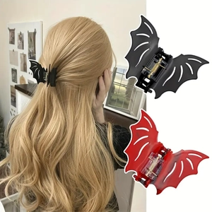 Halloween bat wing hair claw clips for parties, available in black and red colors