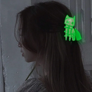 Molletta per capelli a forma di gatto teschio luminoso verde fluorescente al buio