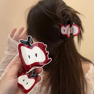 Cute Apple Fruit Slice Hair Claw Clip For Women Girls Acrylic Red White Sweet Shark Clip For Hair Styling Daily Accessory
