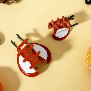 Cute apple-shaped fruit hair claws with red and white resin finish for women