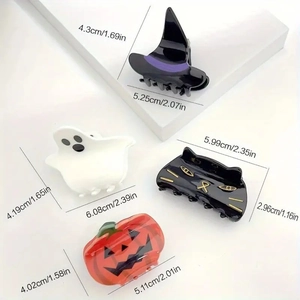 Halloween claw clips set with ghost, witch hat, pumpkin and black cat designs