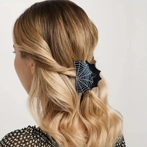Pince à cheveux toile d'araignée Halloween en acrylique noir pour femmes