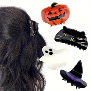 Halloween Hair Claw Clips Acrylic Ghost Pumpkin Black Cat Witch Hat Dark Style Festival Hair Accessories Styling For Women