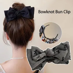 Vintage Bow Hair Claw Clip For Women Girls Elegant Fabric Bowknot Hair Shark Clip Sweet Bun Hair Accessories Daily Party