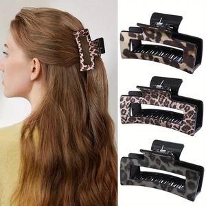 Large Leopard Print Hair Claw Clip Rectangle Plastic Shark Clip Non Slip Strong Hold Hair Accessories For Women Thick Hair Styling