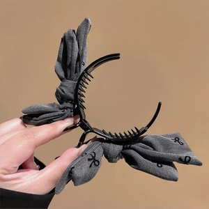 Elegant vintage gray bow hair claw clip for high ponytail and bun hairstyles