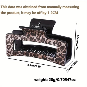 Leopard print rectangular hair claw clip for women, 8.5cm nonslip shark hair accessory