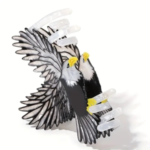 Pince à cheveux en forme d'aigle avec motif marbré noir et blanc pour coiffure