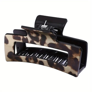 Large rectangular leopard print hair claw clip with non-slip grip and strong spring