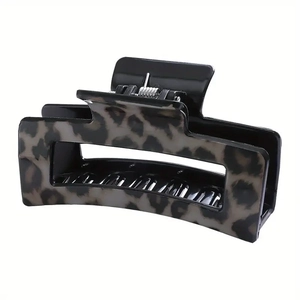 Rectangle leopard print hair claw clip with large matte geometric hollow design for women