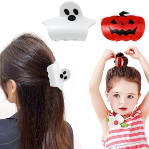 Halloween hair claw set featuring a white ghost and red pumpkin design for women and kids
