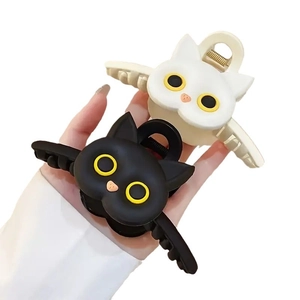 Pinces à cheveux chat mignonnes de 11 cm en noir et blanc mat pour coiffures