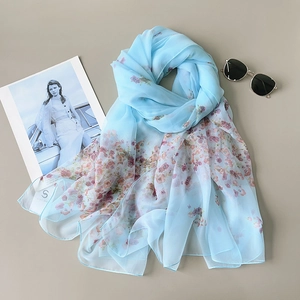 Women's Elegant Floral Print Chiffon Scarf Thin Lightweight Sun Protection Shawl Large Polyester Wrap Daily Fashion Accessories