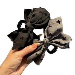 French vintage grey and black bow hair claw clips for elegant women hairstyling