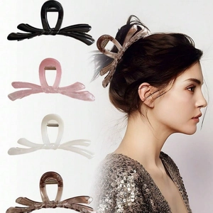 Pince à Cheveux Nœud Papillon Grande Pince Requin en Plastique Résine Élégante Minimaliste Accessoire Cheveux pour Femmes Quotidien Bureau