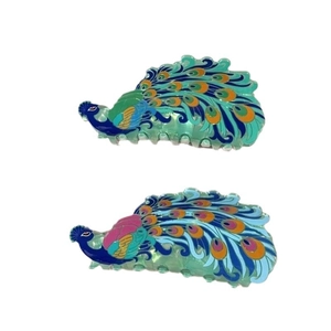 Set di eleganti mollette per capelli a pavone con finitura smaltata colorata per donna