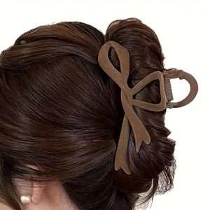 Elegant dark brown matte velvet bow hair claw clip for women stylish hair accessory