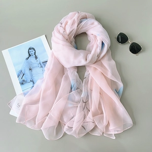 Women Floral Printed Chiffon Scarf Sun Protection Lightweight Shawl Breathable Thin Long Wrap For Summer Travel Beach Elegant Neck Scarf