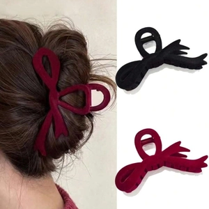 Sweet Flocked Bowknot Hair Claw Clip For Women Elegant Large Velvet Bow Hair Jaw Clip For Thick Hair Styling Accessories