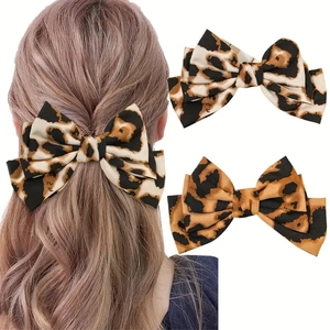 Lot de pinces à cheveux élégantes avec nœuds à motif léopard et design en tissu multicouche