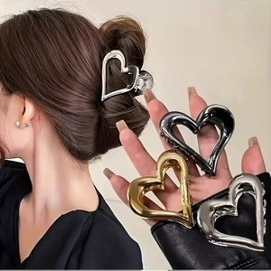 Pinza de Pelo de Corazón de Metal Pinza de Tiburón de Corazón Calado para Mujer Accesorios de Cabello Dulce Estilo Minimalista